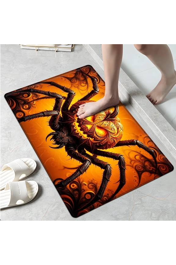 Halloween lantern spider Household 1Pc Flannel Mat and Kitchen Rugs,Soft Non-slip for Bedroom Entryway