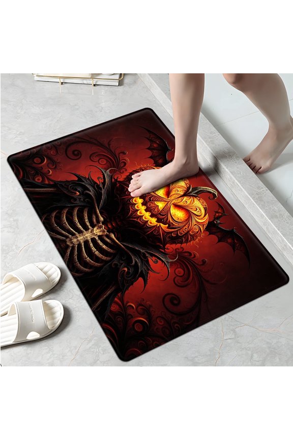 Halloween lanterns and skeletons Household 1Pc Flannel Mat and Kitchen Rugs,Soft Non-slip for Bedroom Entryway