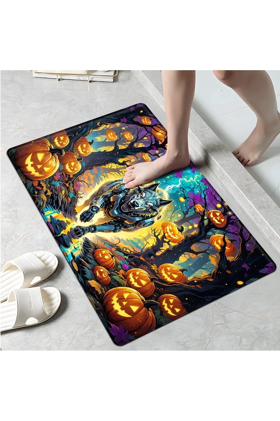 Halloween mechanical wolf Soft Non-slip 1Pc Flannel Mat & Kitchen Rugs,Great for Entryway Bathroom
