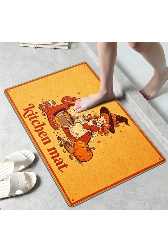 Halloween orange pumpkin Soft Non-slip 1Pc Flannel Mat and Kitchen Rugs,16''x24'',for Bathroom Entryway Bedroom