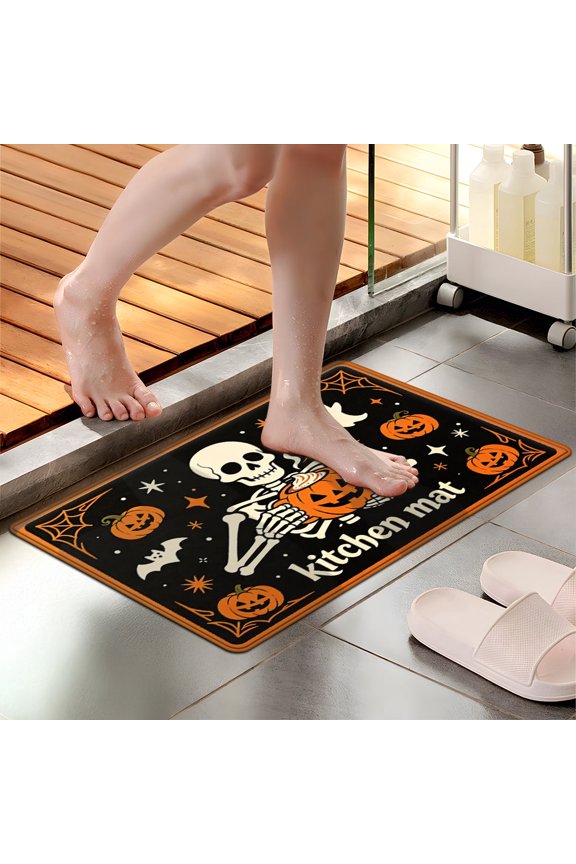 Halloween skull jack-o '-lantern 1Pc Everyday Flannel Mat & Kitchen Rugs,Soft Non-slip for Bathroom Bedroom