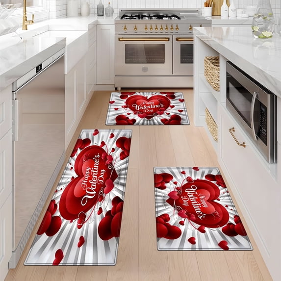 CCTFS Happy Valentine's Day 4 Kitchen Decor Set of 3 Fall Kitchen Rugs, Decorative Farmhouse Floor Mats for Home Kitchen Dining Room Decorations - 16''*24'' and 20''*30'' and 17''*47'' inch