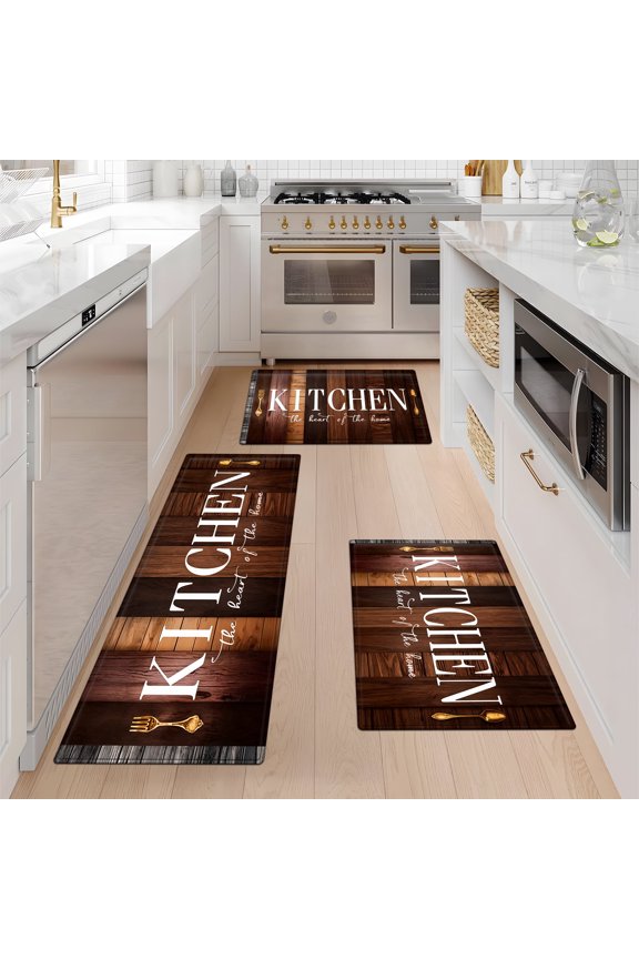 Happy kitchen holidays Fall Kitchen Rugs Set of 3, Xmas Holiday Kitchen Mat Decor Home Decorations, Green Christmas Mats for Kitchen Floor - 16''*24'' and 20''*30'' and 17''*47'' in