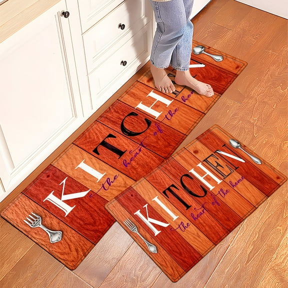 CCTFS Kitchen wooden background Fall Kitchen Rugs Non Skid Washable Area Carpet [Made in USA], Multi - 2 Pcs 16''*24''/47''*18''