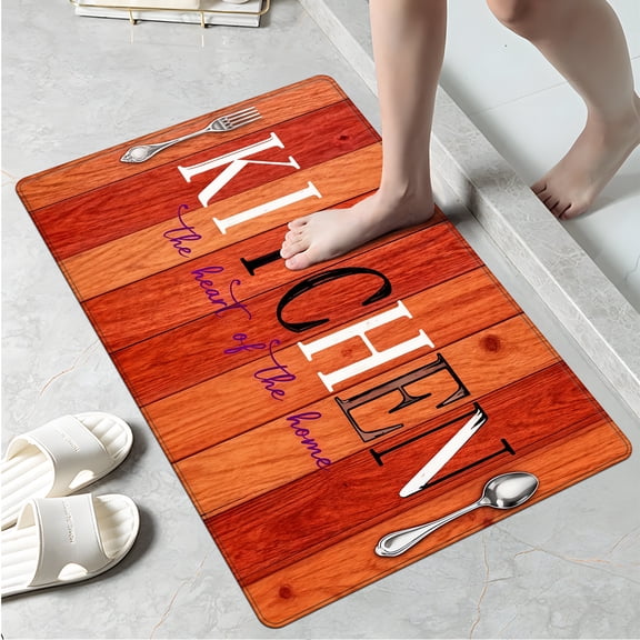 CCTFS Kitchen wooden background Fall Kitchen Rugs, Xmas Holiday Kitchen Mat Decor Home Decorations, Green Christmas Mats for Kitchen Floor - 16''*24''