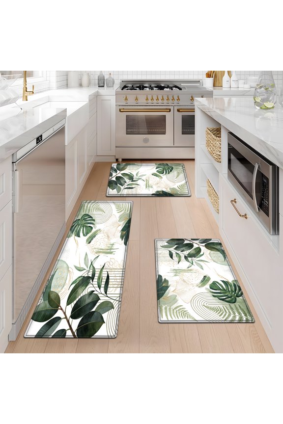 Lush Green boho rug Multi-purpose 3-Piece Flannel Mat and Kitchen Rugs,Soft Non-slip for Home Bedroom Bathroom