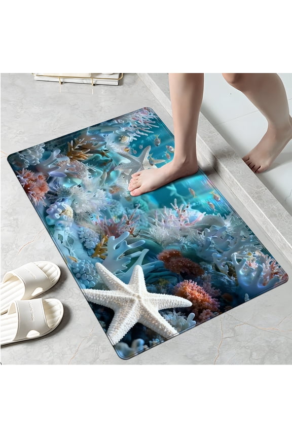 Marine Festival Coral Fish Machine Washable Non-Slip Rubberback Indoor Runner Rug/Area Rug for Kitchen, Hallway, Kitchen, Entryway, Bathroom, 1 Piece - 16''*24''