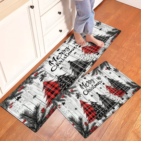 CCTFS Merry Christmas Fall Kitchen Rugs Set of 2, Xmas Holiday Kitchen Mat Decor Home Decorations, Green Christmas Mats for Kitchen Floor - 16''*24'' and 17''*47'' in