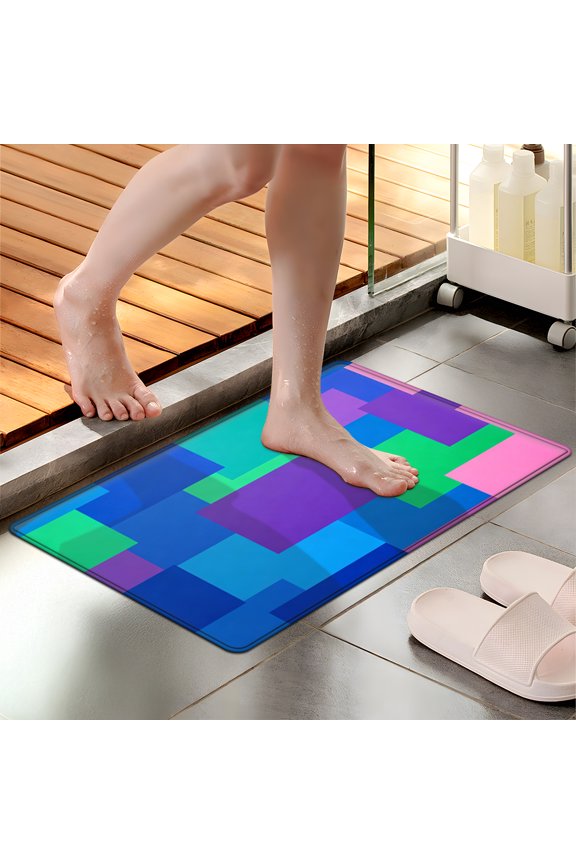 Neon-toned geometric squares Soft Non-slip 1Pc Flannel Mat & Kitchen Rugs,Great for Entryway Bathroom