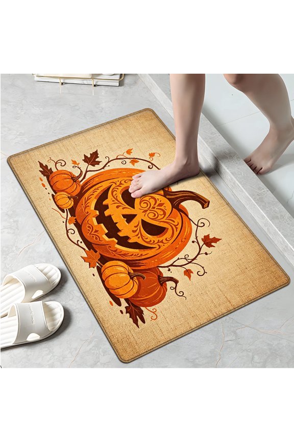 Orange jack-o '-lanterns for Halloween 1Pc Flannel Mat and Kitchen Rugs,Soft Non-slip,Perfect for Home Bathroom
