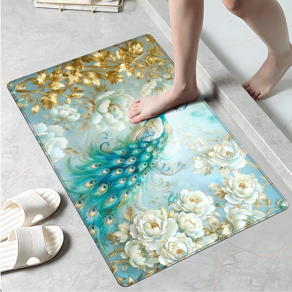 CCTFS Peacock blossoms Kitchen Mat Rug - Perfect for Kitchen Counter, 16''*24'', Functional for Decoration