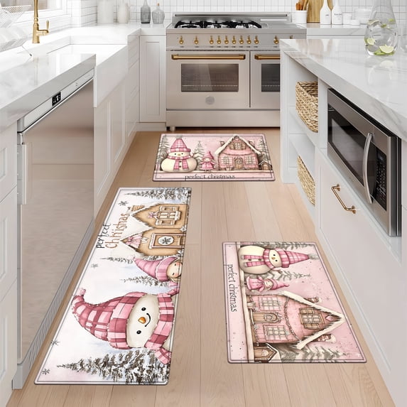 CCTFS Perfect Christmas Kitchen Mat Rug Set - 3 Pcs Perfect for Kitchen Counter, 16''*24''/20''*32''/47''*18'', Functional for Decoration