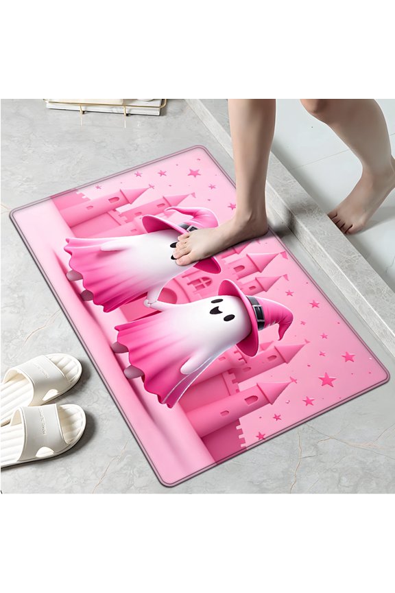 Pink Fairy Tale Castle Ghost Multi-purpose 1-Piece Flannel Mat and Kitchen Rugs,Soft Non-slip for Home Bedroom Bathroom