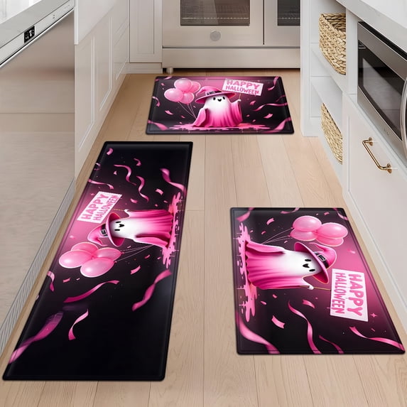 CCTFS Pink Halloween Ghost 3Pcs Flannel Mat & Kitchen Rugs Set,Soft Non ...