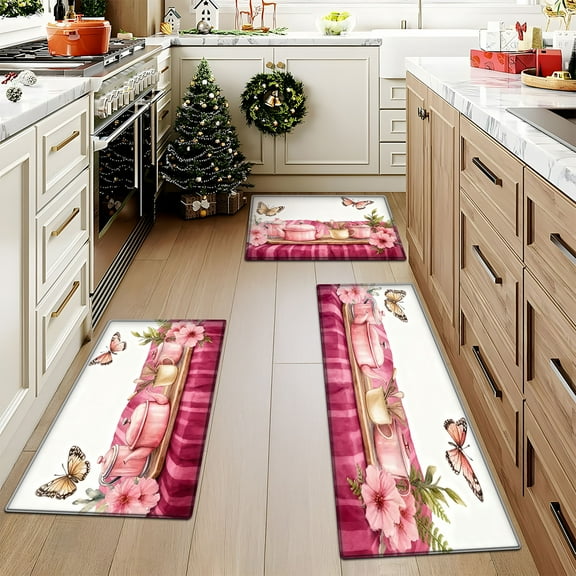 CCTFS Pink porcelain tea set butterfly style Daily decorative floor mat, suitable for kitchen floor mat, bathroom floor mat, door mat -15.7'' x 23.6'' 19.7'' x 31.5'' 17.7'' x 47.2''