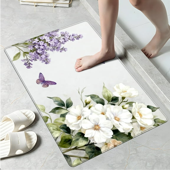 CCTFS Purple Lilac Rose Butterfly Machine Washable Non-Slip Rubberback Indoor Runner Rug/Area Rug for Kitchen, Hallway, Kitchen, Entryway, Bathroom, 1 Piece - 16''*24''
