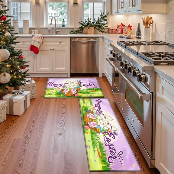 CCTFS Rabbit Easter eggs in the basket style Easter decorative floor mat, suitable for kitchen floor mat, bathroom floor mat, door mat -15.7'' x 23.6'' 17.7'' x 47.2''