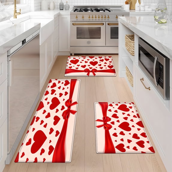 CCTFS Red Love on Valentine's Day Kitchen Mat Rug Set - Perfect for Kitchen Counter, 16''*24''/20''*32''/47''*18'', Functional for Decoration