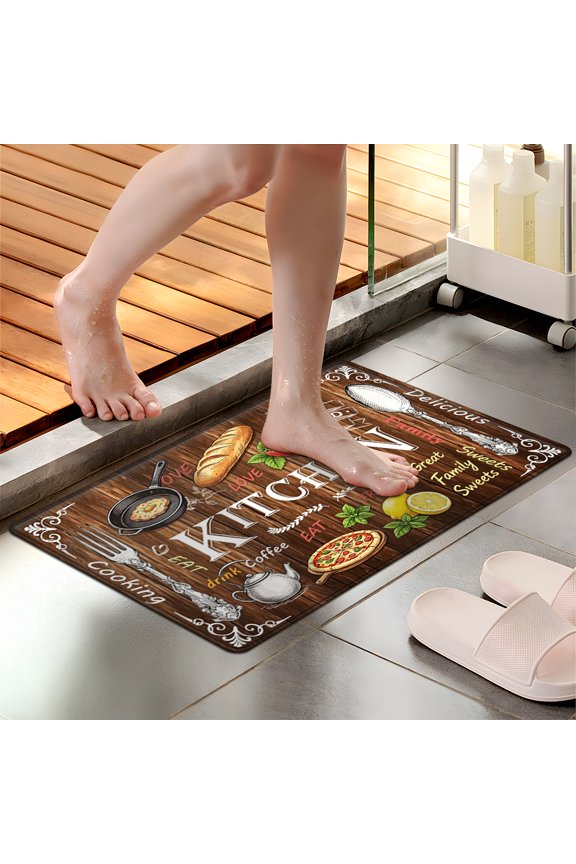 Retro Kitchen Bread Soft Non-slip 1Pc Flannel Mat & Kitchen Rugs,Great for  Entryway Bathroom