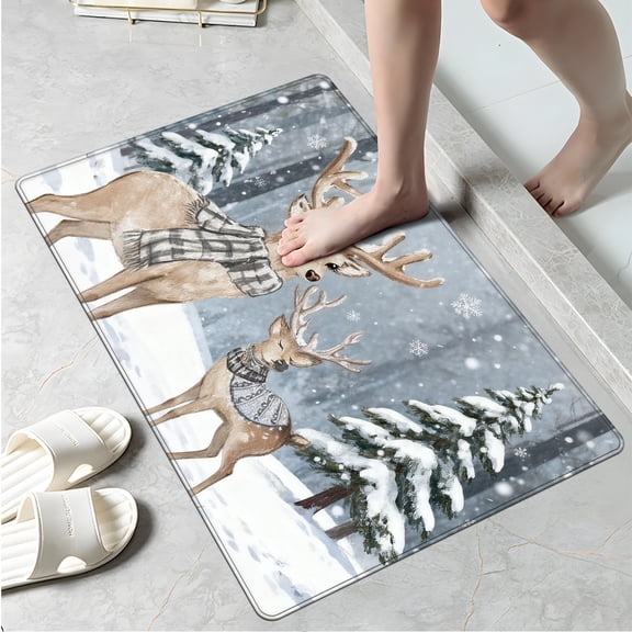 CCTFS Snow deer pine tree Machine Washable Non-Slip Rubberback Indoor Runner Rug/Area Rug for Kitchen, Hallway, Kitchen, Entryway, Bathroom, 1 Piece - 16''*24''