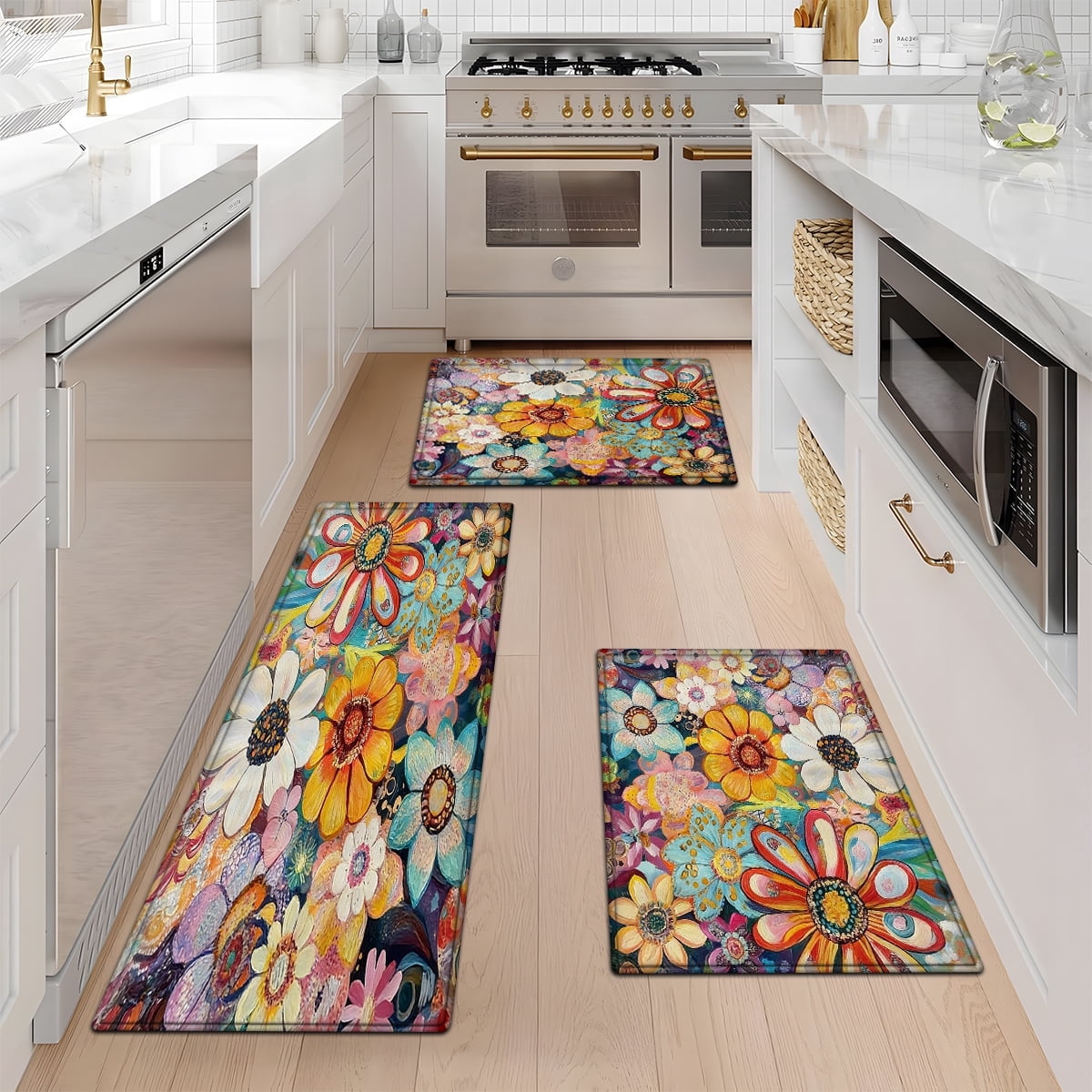 CCTFS Spring Blossoms 3Pcs Everyday Flannel Mat & Kitchen Rugs,Soft Non ...