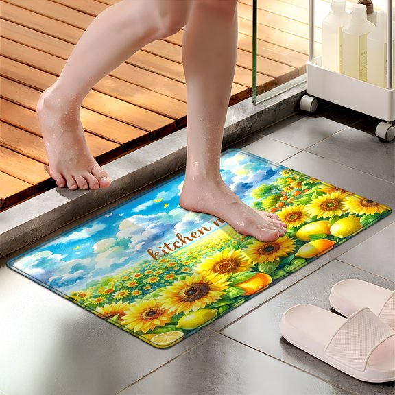 CCTFS Summer Sunflower Lemon Pastoral Soft Touch 1Pc Flannel Mat & Kitchen Rugs,Non-slip for Home Decoration Bathroom Entry