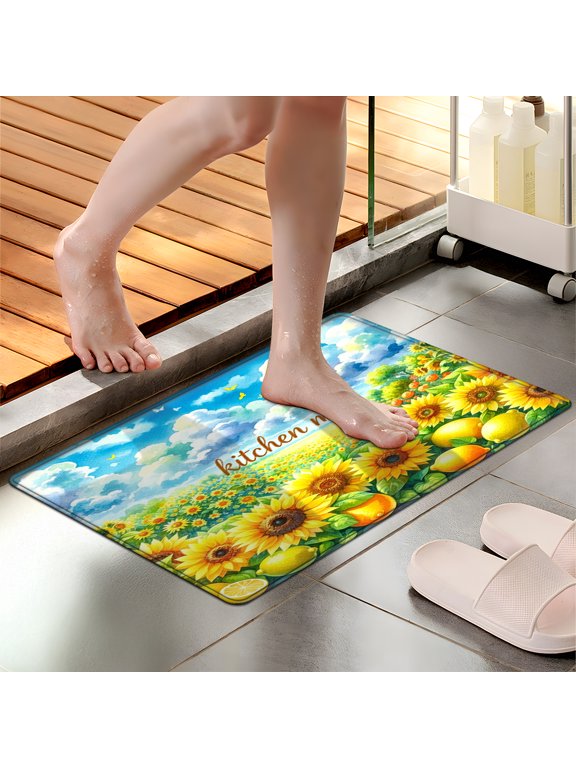 Summer Sunflower Lemon Pastoral Soft Touch 1Pc Flannel Mat & Kitchen Rugs,Non-slip for Home Decoration Bathroom Entry