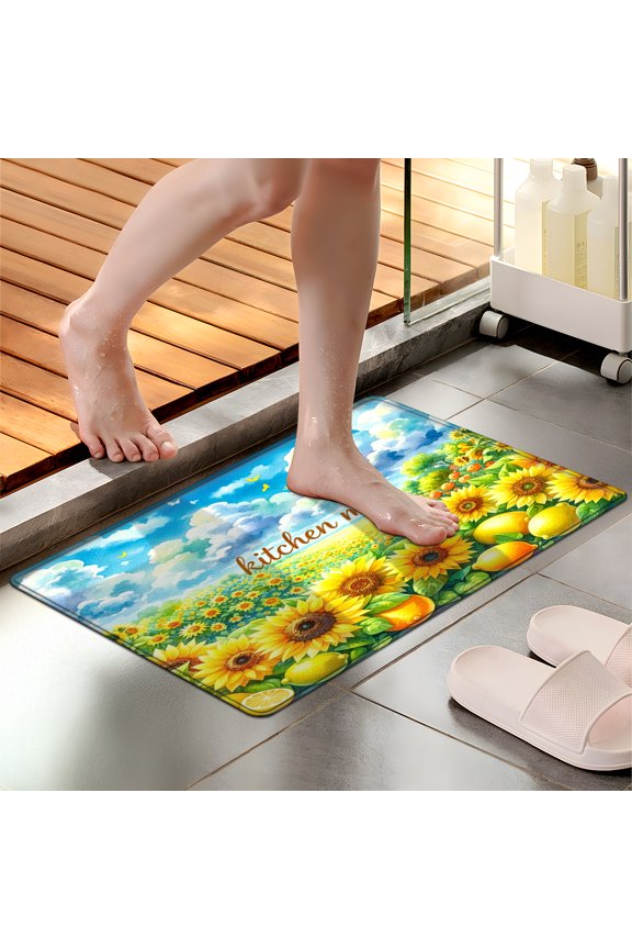 Summer Sunflower Lemon Pastoral Soft Touch 1Pc Flannel Mat & Kitchen Rugs,Non-slip for Home Decoration Bathroom Entry