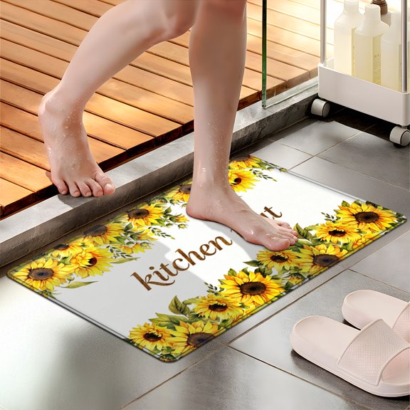 CCTFS Sunflower Yellow and Green Border Kitchen Mat 1Pc Flannel Mat & Kitchen Rugs,Soft Non-slip,16''×24'' Inches,for Entryway Bathroom