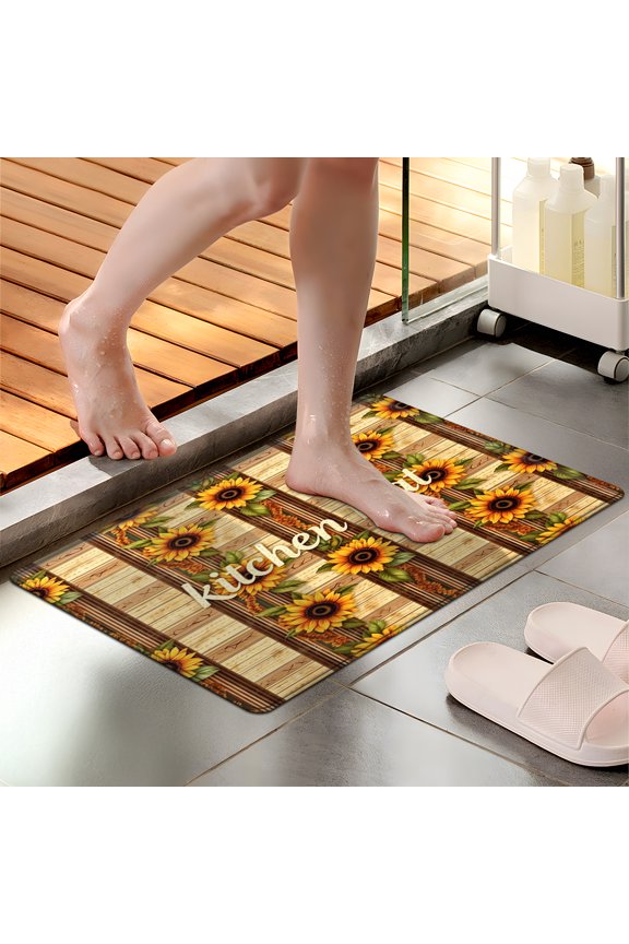 Sunflower in warm autumn sun Household 1Pc Flannel Mat and Kitchen Rugs,Soft Non-slip for Bedroom Entryway