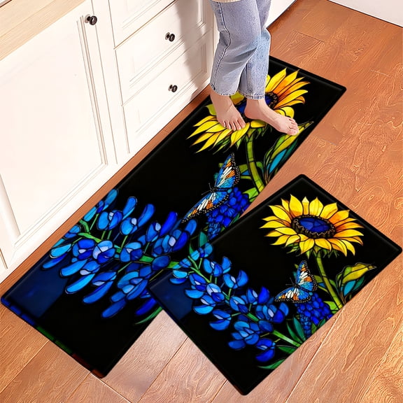 CCTFS Sunflowers, butterflies Kitchen Mat Rug Set - Perfect for Kitchen Counter, 16''*24''/47''*18'', Functional for Decoration