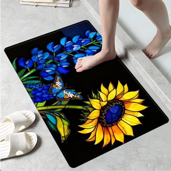 CCTFS Sunflowers, butterflies Kitchen Mat Washable Non-Skid Absorbent Runner Rugs (16''24'') - 1Pc Recommended for Kitchen Sink Front/Floor, Suitable for All Age Groups