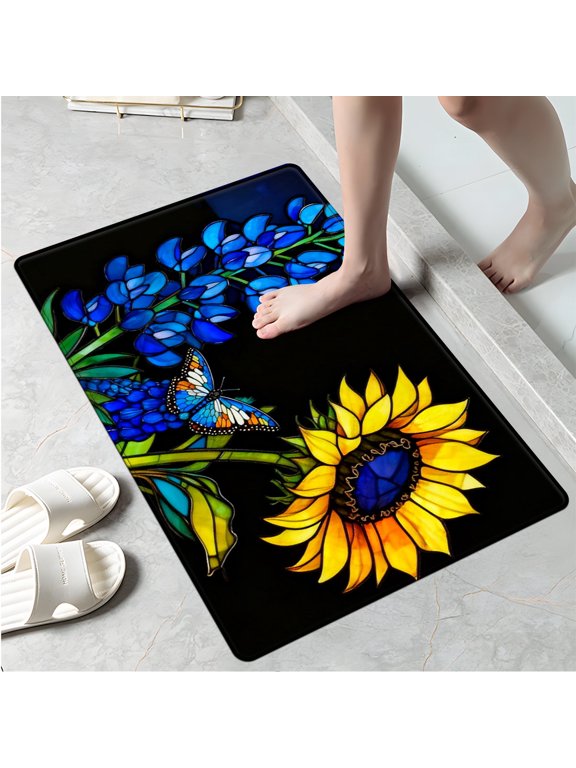 Sunflowers, butterflies Kitchen Mat Washable Non-Skid Absorbent Runner Rugs (16''24'') - 1Pc Recommended for Kitchen Sink Front/Floor, Suitable for All Age Groups