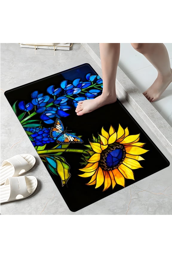 Sunflowers, butterflies Kitchen Mat Washable Non-Skid Absorbent Runner Rugs (16''24'') - 1Pc Recommended for Kitchen Sink Front/Floor, Suitable for All Age Groups