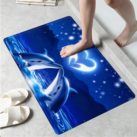 CCTFS Valentine's Day Dolphin Kiss Fall Kitchen Rugs, Xmas Holiday Kitchen Mat Decor Home Decorations, Green Christmas Mats for Kitchen Floor - 16''*24''