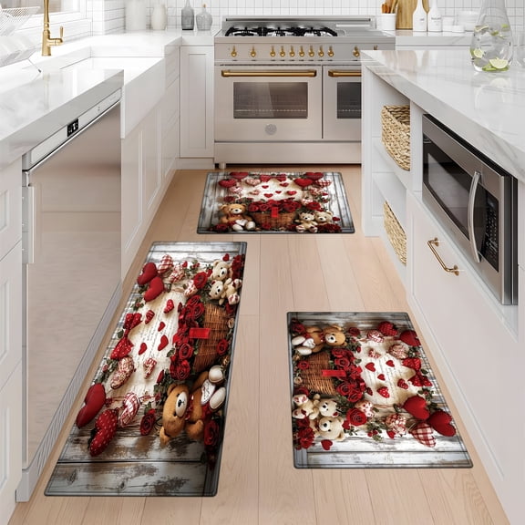 CCTFS Valentine's Day Heart Gift Kitchen Mat Rug Set  - Perfect for Kitchen Counter, 16''*24''/20''*32''/47''*18'', Functional for Decoration