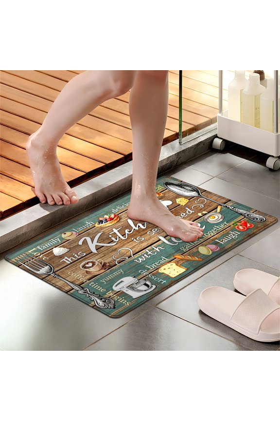 Warm kitchen wood grain background 1Pc Flannel Mat and Kitchen Rugs,Soft Non-slip,Perfect for Home Bathroom