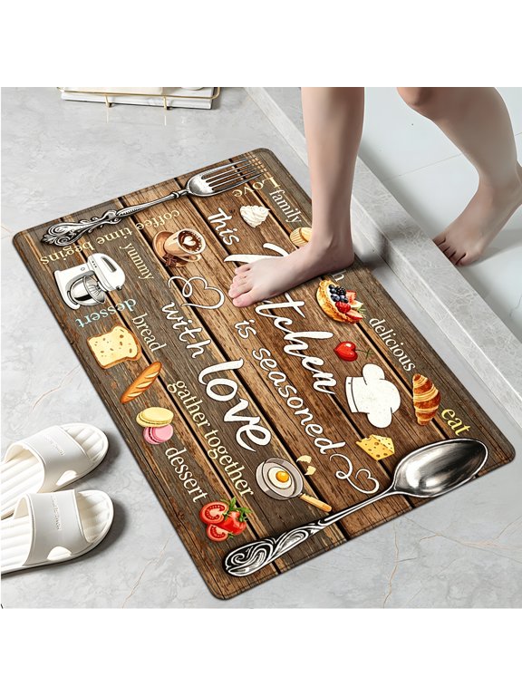 Warm kitchen wood grain background 1Pc Flannel Mat and Kitchen Rugs,Soft Non-slip,Perfect for Home Bathroom