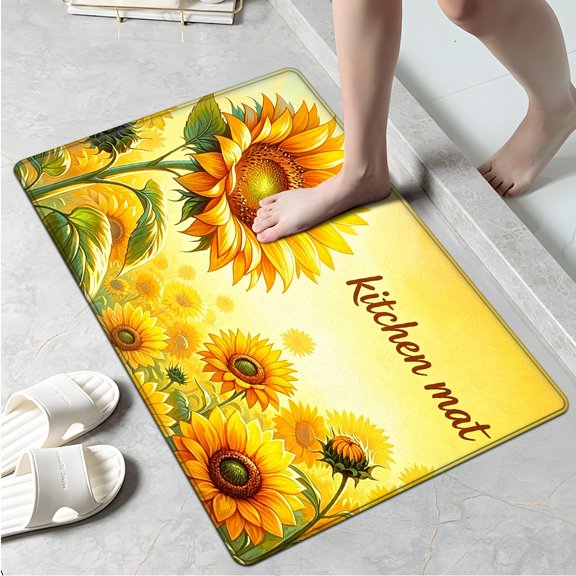 CCTFS Warm yellow sunflower field Soft Touch 1Pc Flannel Mat & Kitchen Rugs,Non-slip for Home Decoration Bathroom Entry