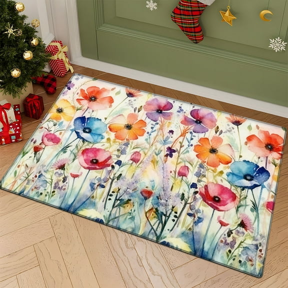 CCTFS Water painted flower clusters style Daily decorative floor mat, suitable for kitchen floor mat, bathroom floor mat, door mat -15.7'' x 23.6''