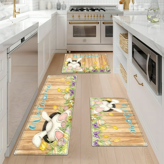 CCTFS Welcome to Easter Machine Washable Non-Slip Rubberback Indoor Runner Rug/Area Rug for Kitchen, Hallway, Kitchen, Entryway, Bathroom, 3 Piece Set - 16''*24''/20''*32''/47''*18''