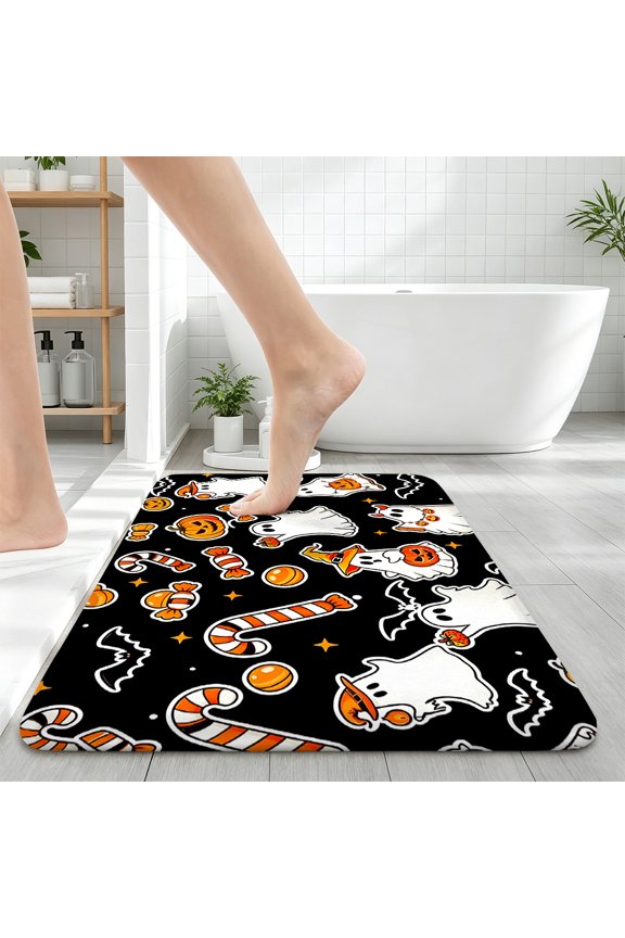 White Ghost of Halloween Soft Bathroom Rugs, 16''×24'' Inches, Non-slip for Bathroom Floor