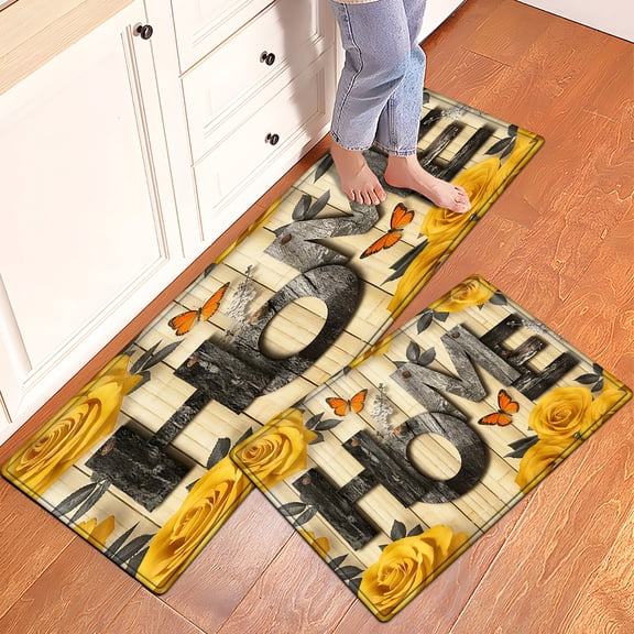 CCTFS warm home style daily decorative kitchen floor mat, thicken flannel soft and comfortable, suitable for kitchen, bedroom, living room- 2 Pcs 16''*24''/47''*18''