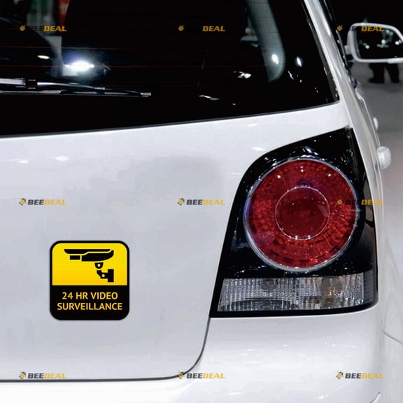 CCTV Security Camera Sign 24HR Surveillance Magnet Yellow Magnetic Sticker Decal Square - 2 Pack Reflective 5"