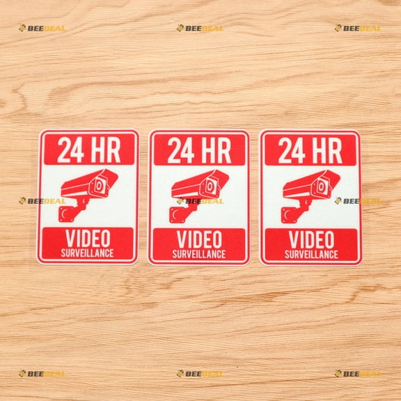 CCTV Security Camera Sign 24HR Surveillance Sticker Decal Vinyl Red - 3 Pack Reflective 4"