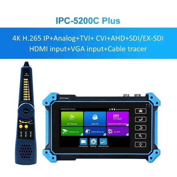 CCTV Tester IPC-5200C Plus 8MP IP CVI TVI AHD Analog 5 IN 1 VGA & 4K HD Input HD IP Camera Tester 5.0inch IPS Touch ,Video Surveillance Testing