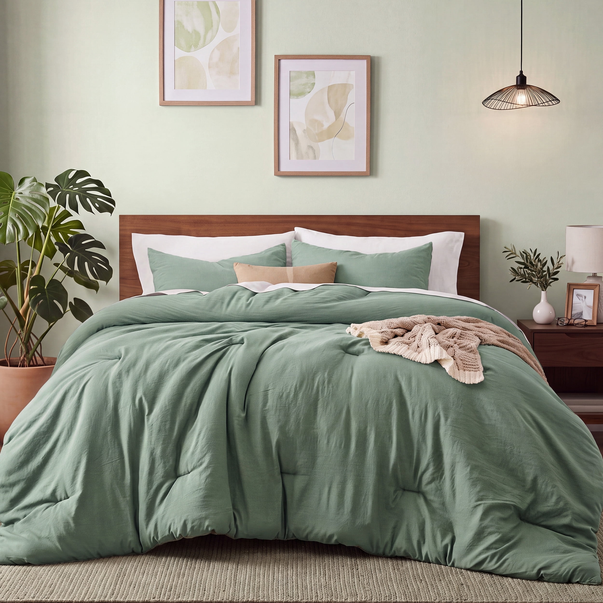 U Bedsure U by Bedsure 3 Pieces Full Comforter Bedding Sets, Sage Green Comforter Set for All Seasons, 1 Lightweight Prewashed Comforter and 2 Pillowcases, Full, Sage Green