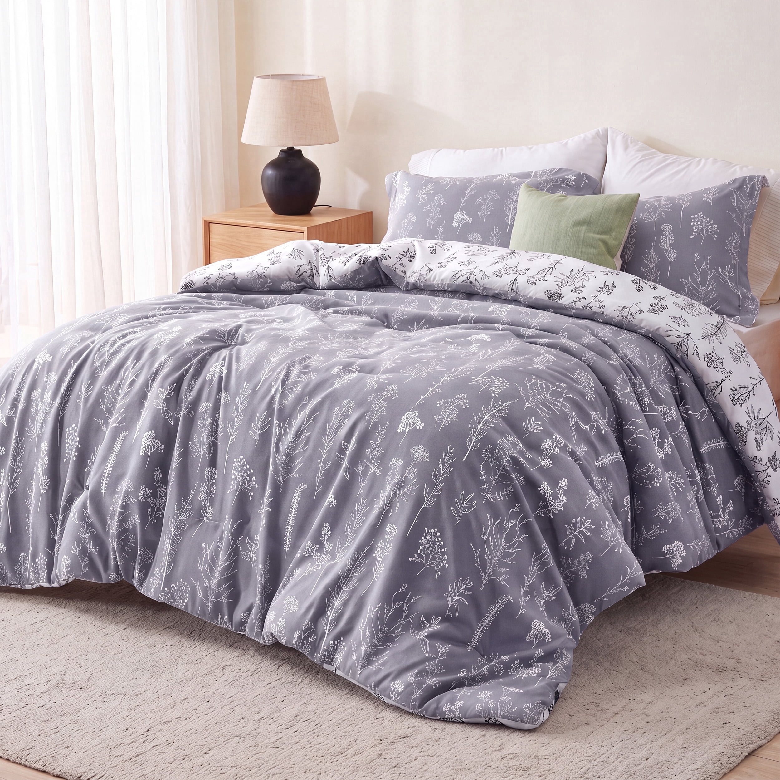 U Bedsure U by Bedsure 3 Pieces Purple Floral Comforter Sets, 1 Soft Reversible Botanical Flowers Comforter and 2 Pillow Shams, Full Size