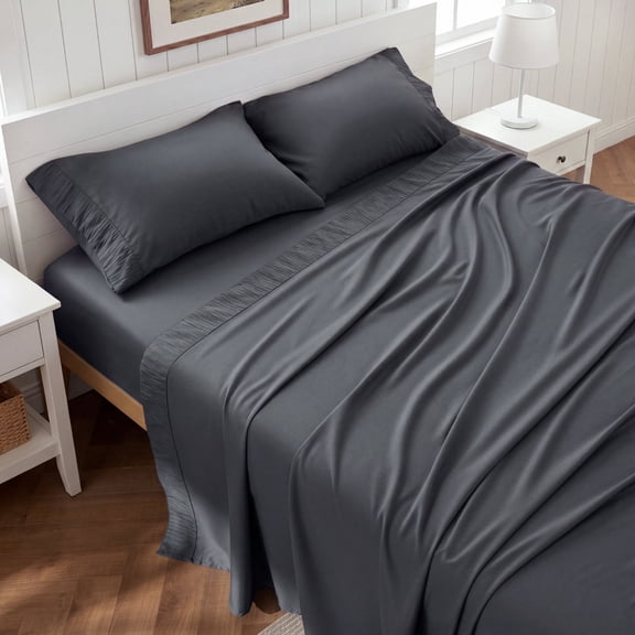 U by Bedsure Twin-XL Sheets Set, 3 Pieces Dorm Deep Pockets Cooling Soft Polyester Microfiber Bed Sheets Set, Dark Gray
