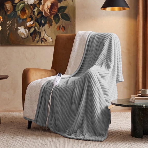 U by Bedsure Electric Heated Blanket Full Size 72" x 84" with Preheat Function, Soft Ribbed Flannel Harbor Mist, Fast Heating with 6 Time Settings (Up to 10H) & 6 Heat Settings, Gifts for Grandma